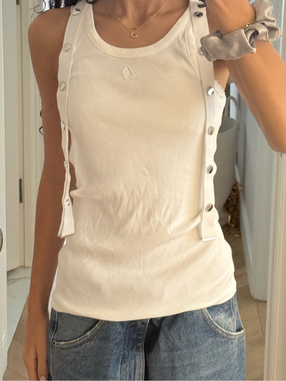 The Attico Women’s White Button-Trim Tank Top